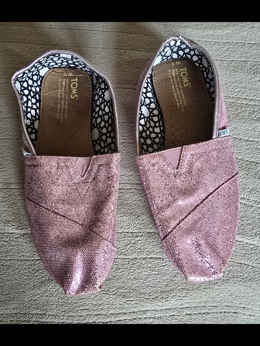 TOMS Pink Sequin Classic Canvas Slip-Ons